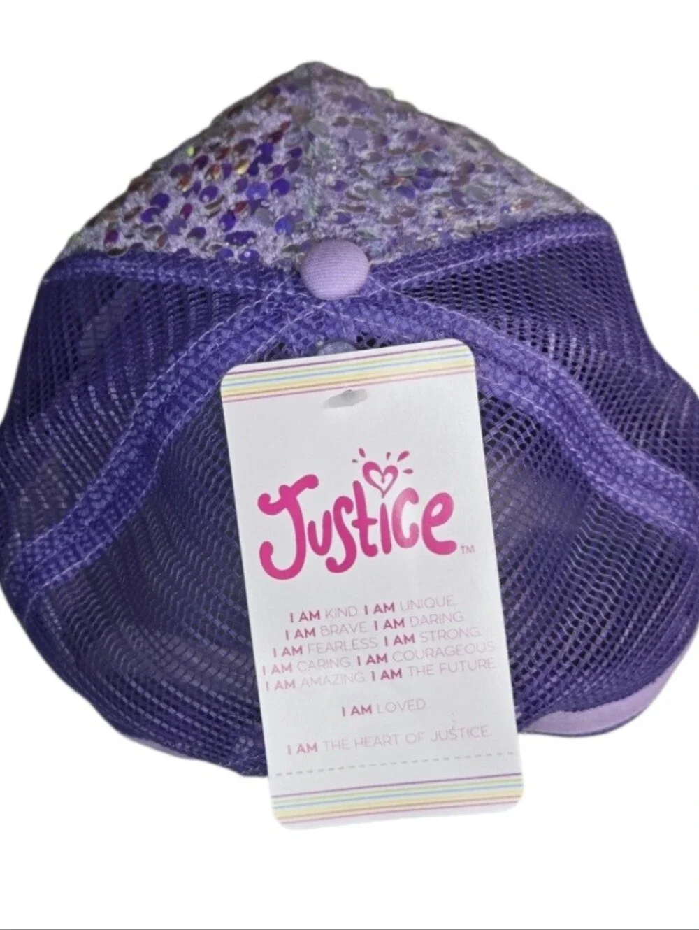 Justice Girl's Velvet Sequins Baseball Hat in Purple, One Size Snapback NWT!